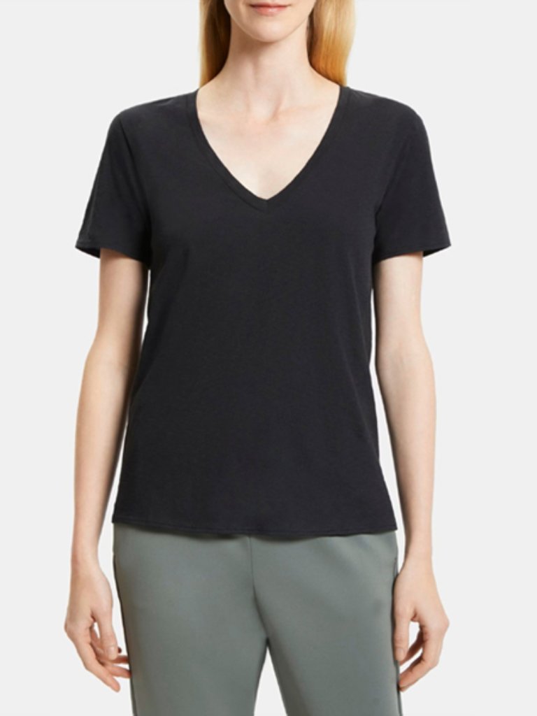 Nwt $85 Theory Dayne B Black V-Neck Cotton Basic Slub T-Shirt Size P